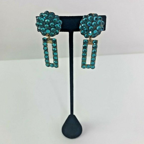 Michele Sugar Glitzy Bling Clip On Blue Earrings - Picture 1 of 5
